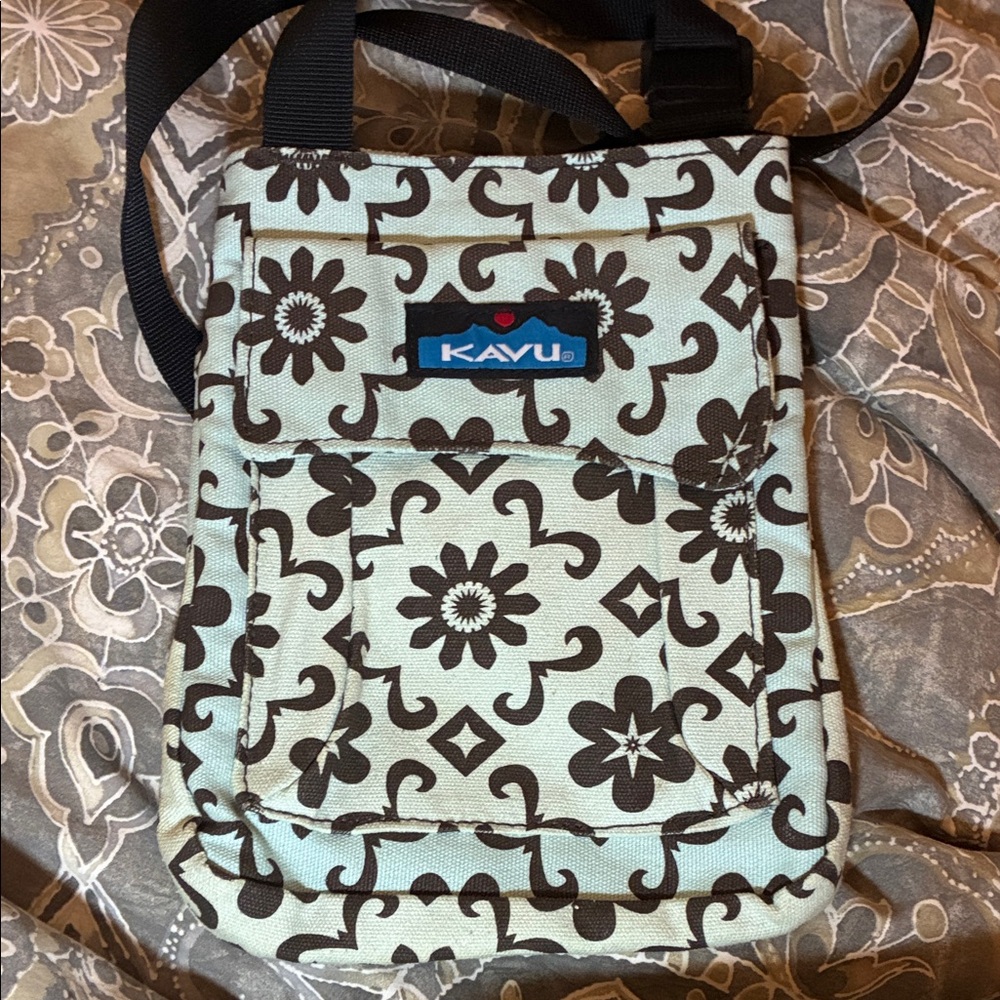 KAVU Floral Crossbody Bag - Brown and Cream